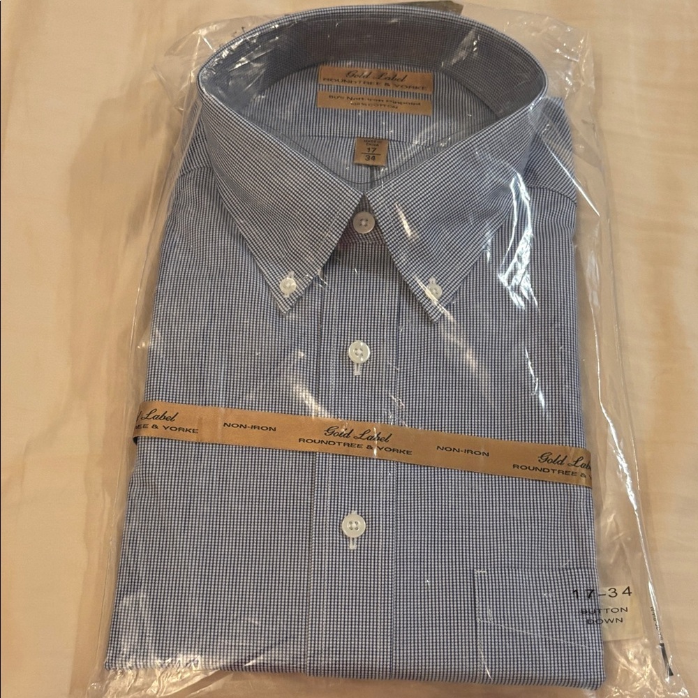 Roundtree & Yorke Navy Check Men's Dress Shirt